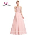 Grace Karin 2016 sem mangas de comprimento completo rosa claro banhos de chiffon longo vestidos de dama de honra GK000074-1